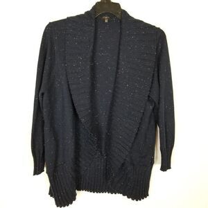 Talbots Woman Plus Navy Blue Open Front Speckled Cardigan Sweater Sz  2X Cotton